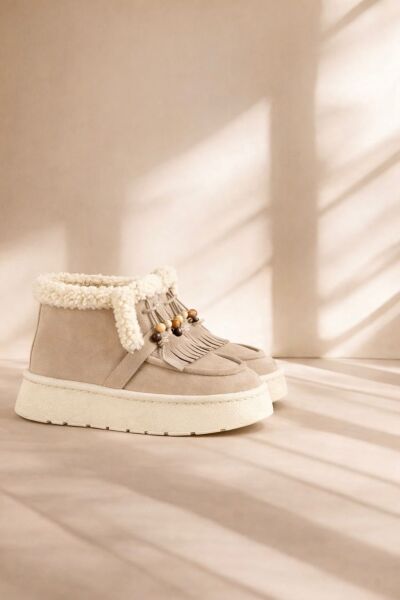 600  GERÇEK DERİ BEJ SÜET KADIN BOT