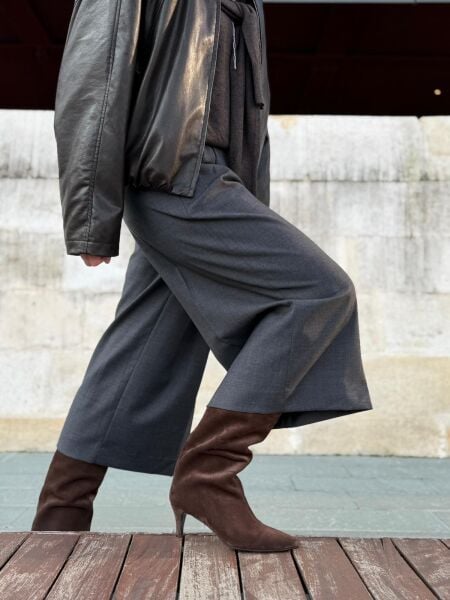 2074 KADIN GERÇEK DERİ KAHVE SÜET TOPUKLU ÇİZME